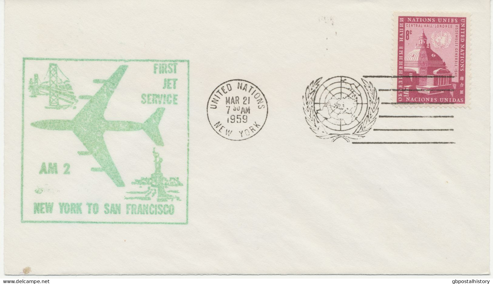 VEREINTE NATIONEN NEW YORK 21.3.1959, Erstflug PAA AM 2 First Jet Service „VEREINTE NATIONEN, NEW YORK – SAN FRANCISCO“ - Airmail