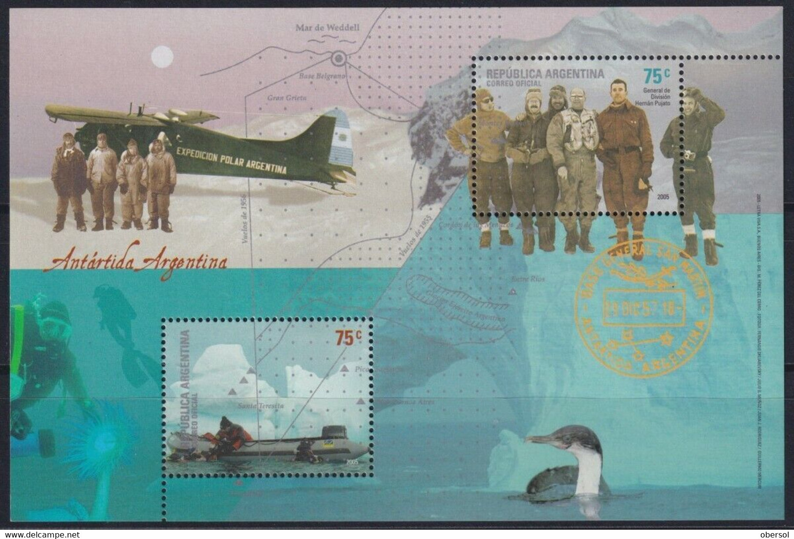 Argentina 2005 Antarctica Antarctic Fauna Plane Expedition Souvenir Sheet MNH - Unused Stamps