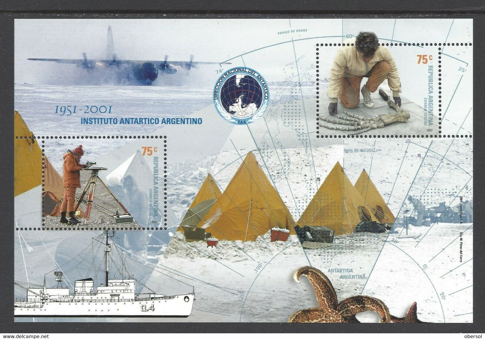 Argentina 2001 Antarctic Institute Souvenir Sheet MNH - Unused Stamps