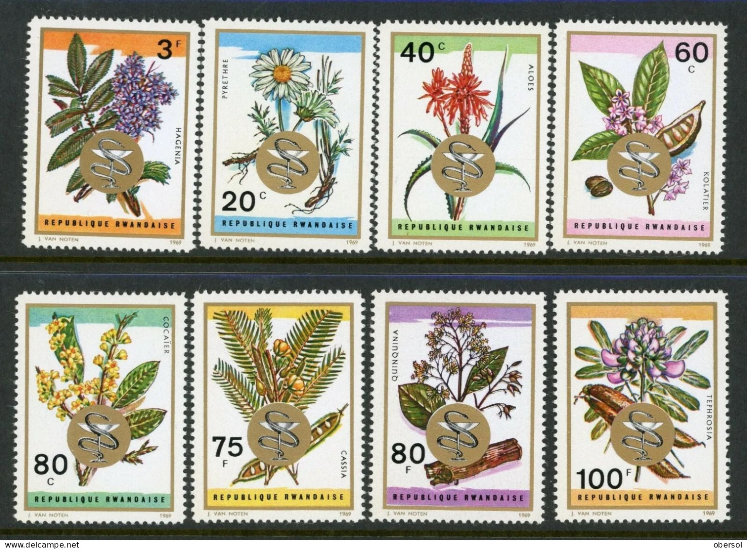 Rwanda 1969 Medicine Flowers Complete Set 8v MNH - 1970-1979