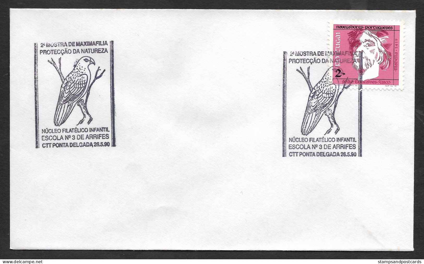 Portugal 1990 Cachet Commemoratif Ponta Delgada Azores Oiseau Event Pmk Açores Bird - Afstempelingen & Vlagstempels