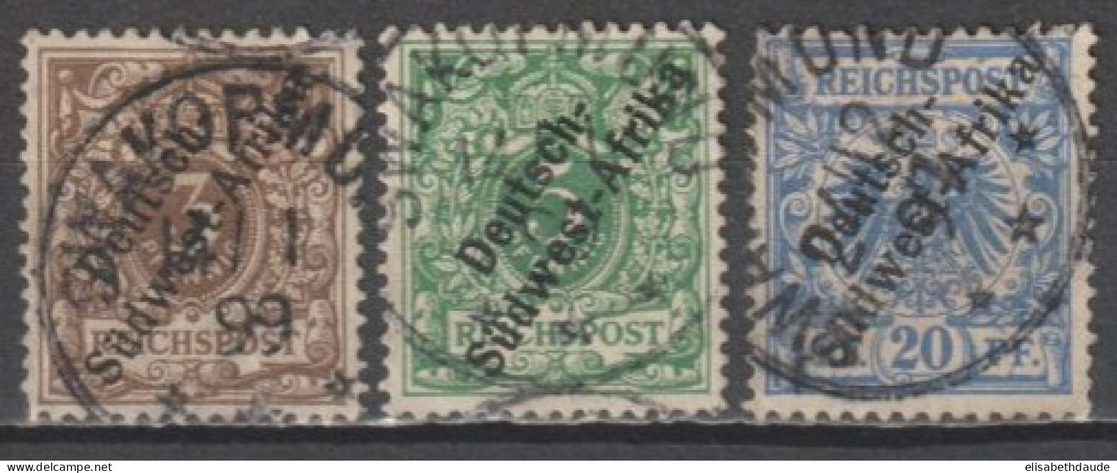 SÜDWESTAFRIKA - 1897 -  YVERT N° 1/2+4 OBLITERES - COTE 2020 = 27 EUR - Sud-Ouest Africain Allemand