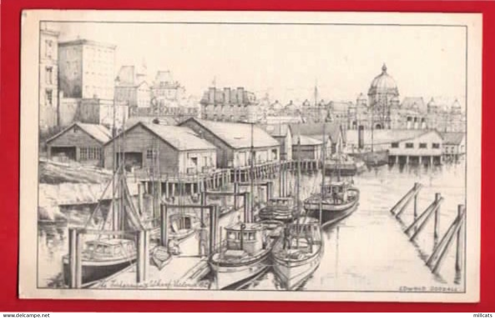 CANADA   BC VICTORIA   FISHERMAN'S WHARF      FISHING BOATS ART BY EDWARD  GOODALL  - Victoria