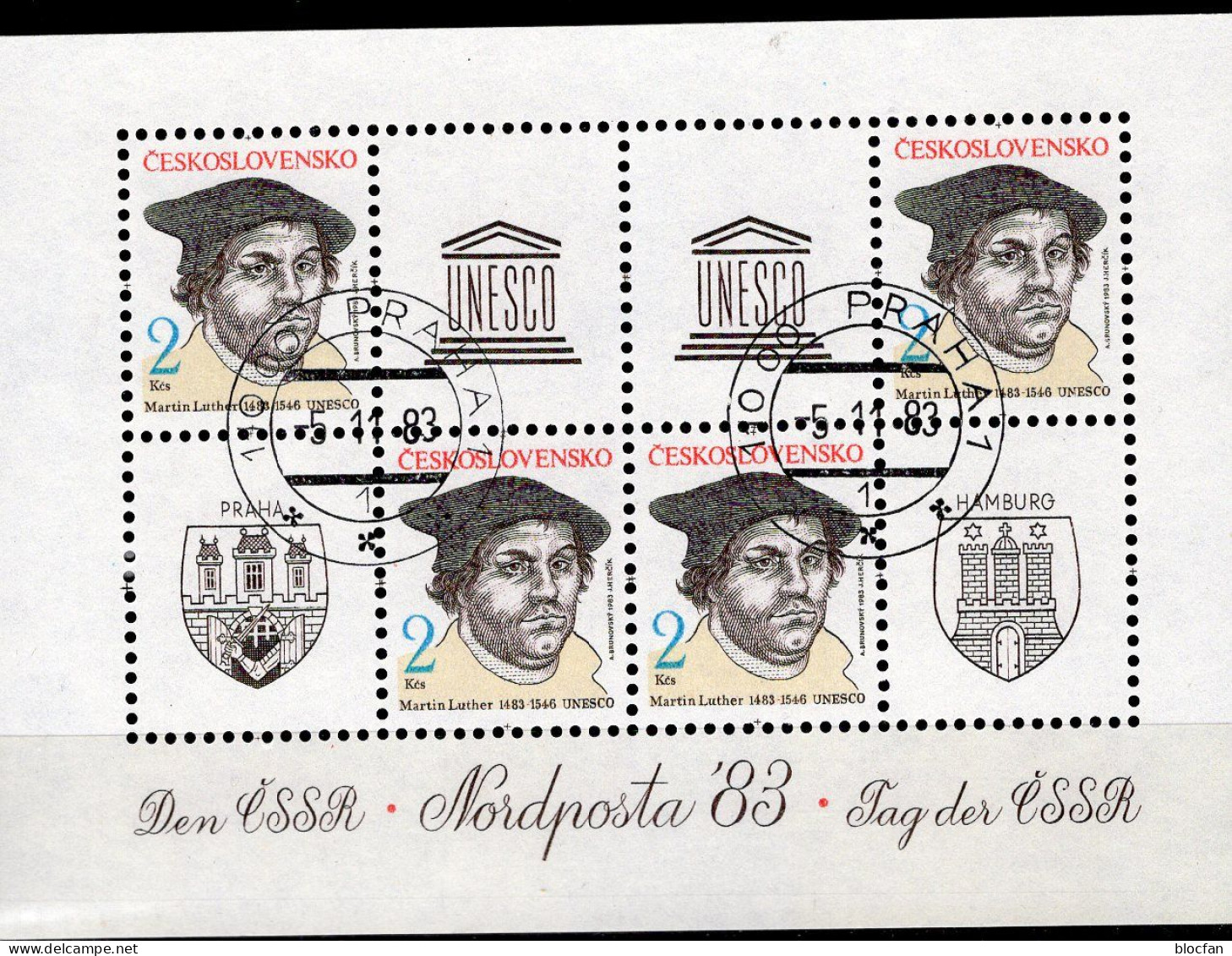 Martin Luther 1983 CSR Block 56 O 10€ EXPO Nordposta Hamburg M/s S/s Philatelic Bloc Bloque Waps Sheet Bf CZECHOSLOVAKIA - Teología