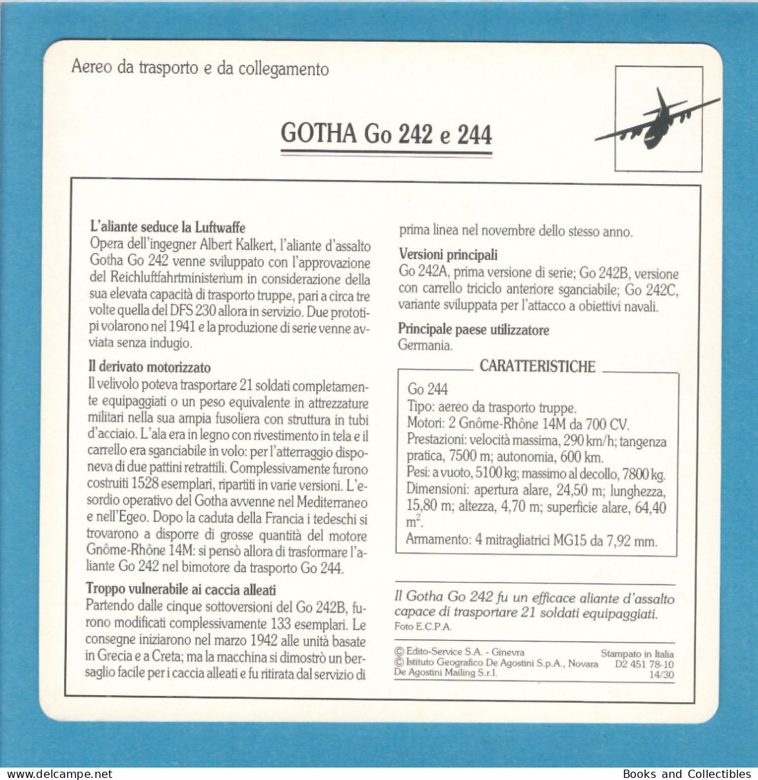 DeAgostini Educational Sheet "Warplanes" / GOTHA Go 242 And 244 (Germany) - Fliegerei