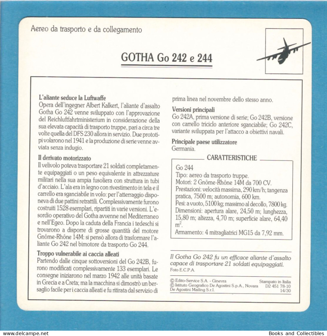 DeAgostini Educational Sheet "Warplanes" / GOTHA Go 242 And 244 (Germany) - Aviation