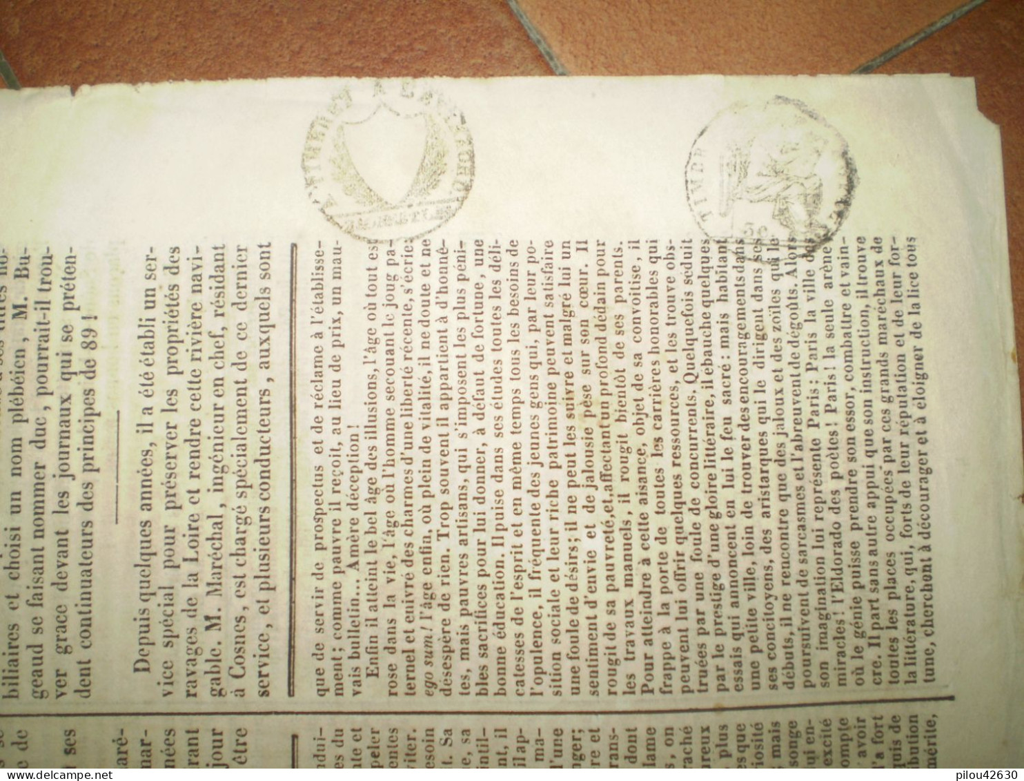 Journal De 1844; LA MOUCHE De Saône Et Loire Et De L'Ain Du Docteur Ordinaire, Timbre Fiscal Humide - 1800 - 1849