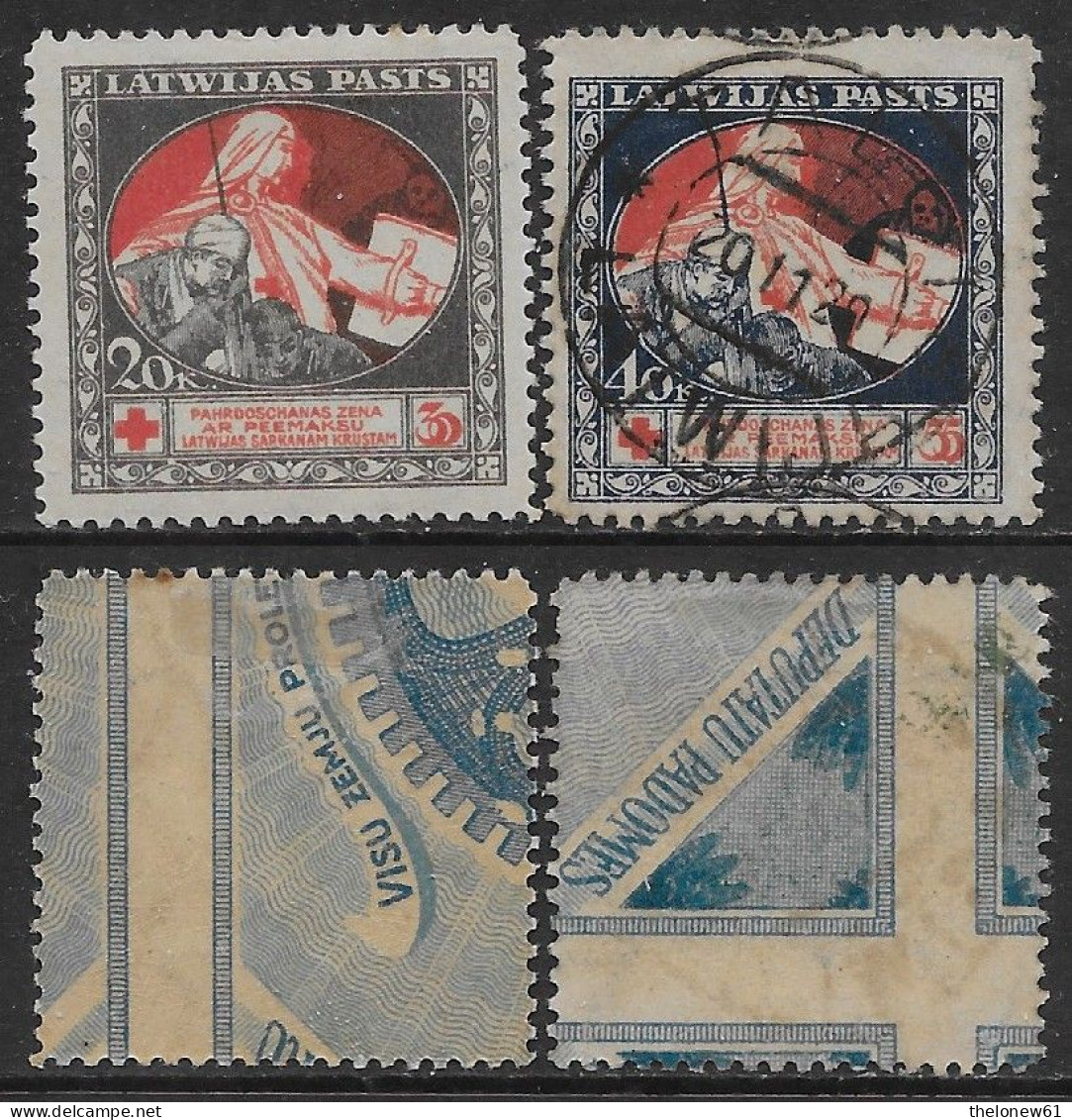 Lettonia Latvia Latvija 1920  Red Cross Charity Blue Design On Back 2val Mi N.51-52 MH/US */US - Lettland