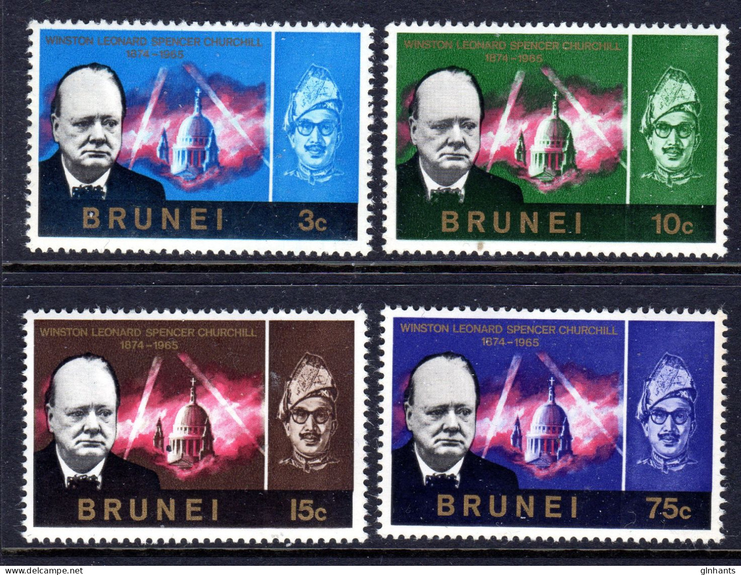 BRUNEI - 1966 CHURCHILL COMMEMORATION SET (4V) FINE MNH ** SG 136-139 - Brunei (...-1984)