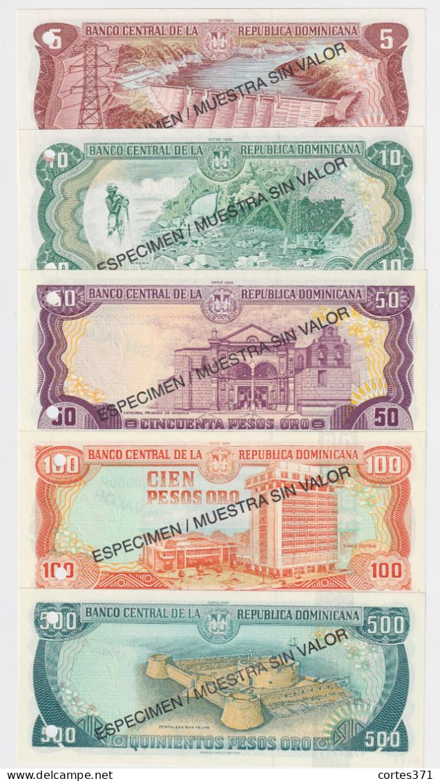 Dominican Republic 5, 10, 50, 100, 500 Pesos Oro 1995 P-147s - P-151s SPECIMEN UNC - Fictifs & Spécimens