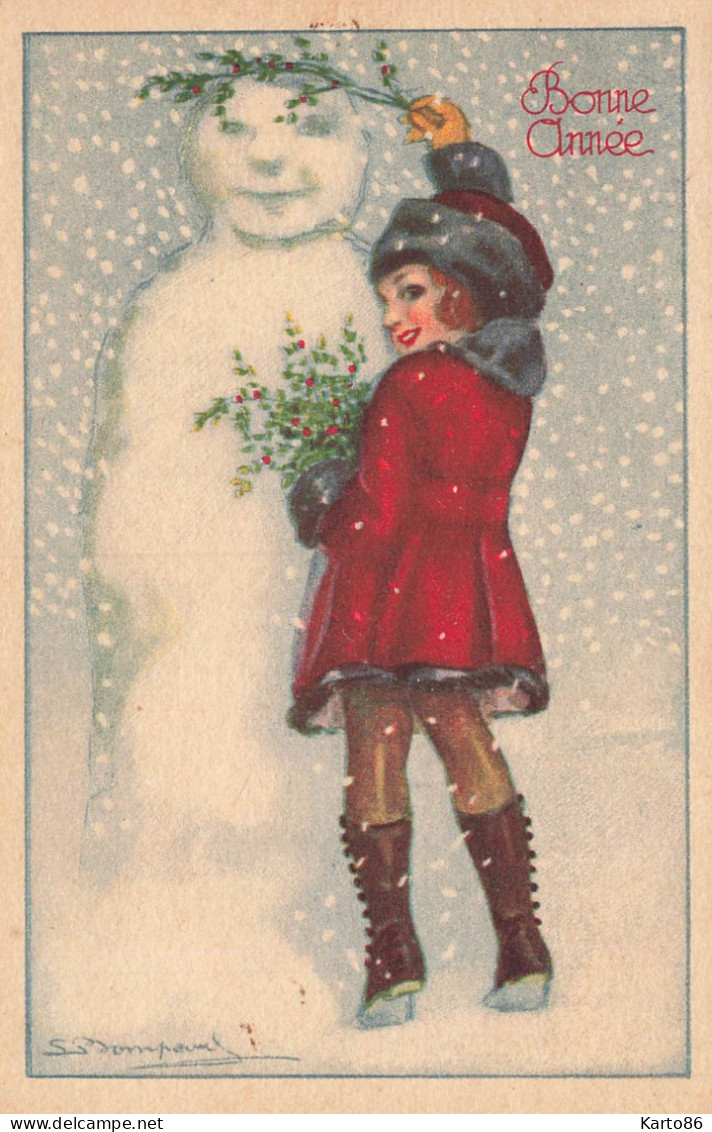 S. BOMPARD * CPA Illustrateur Italia Bompard * N°993-4 * Enfant Fillette Bonhomme De Neige Snowman * Bonne Année - Bompard, S.