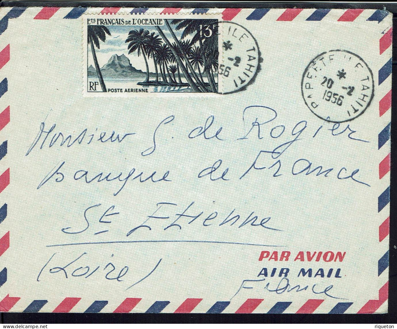 Ets Français De L'Océanie. Affranchissement à 13 F Sur Enveloppe De Papeete Du 20-2-1956, Pour La France. TB. - Otros - Oceanía