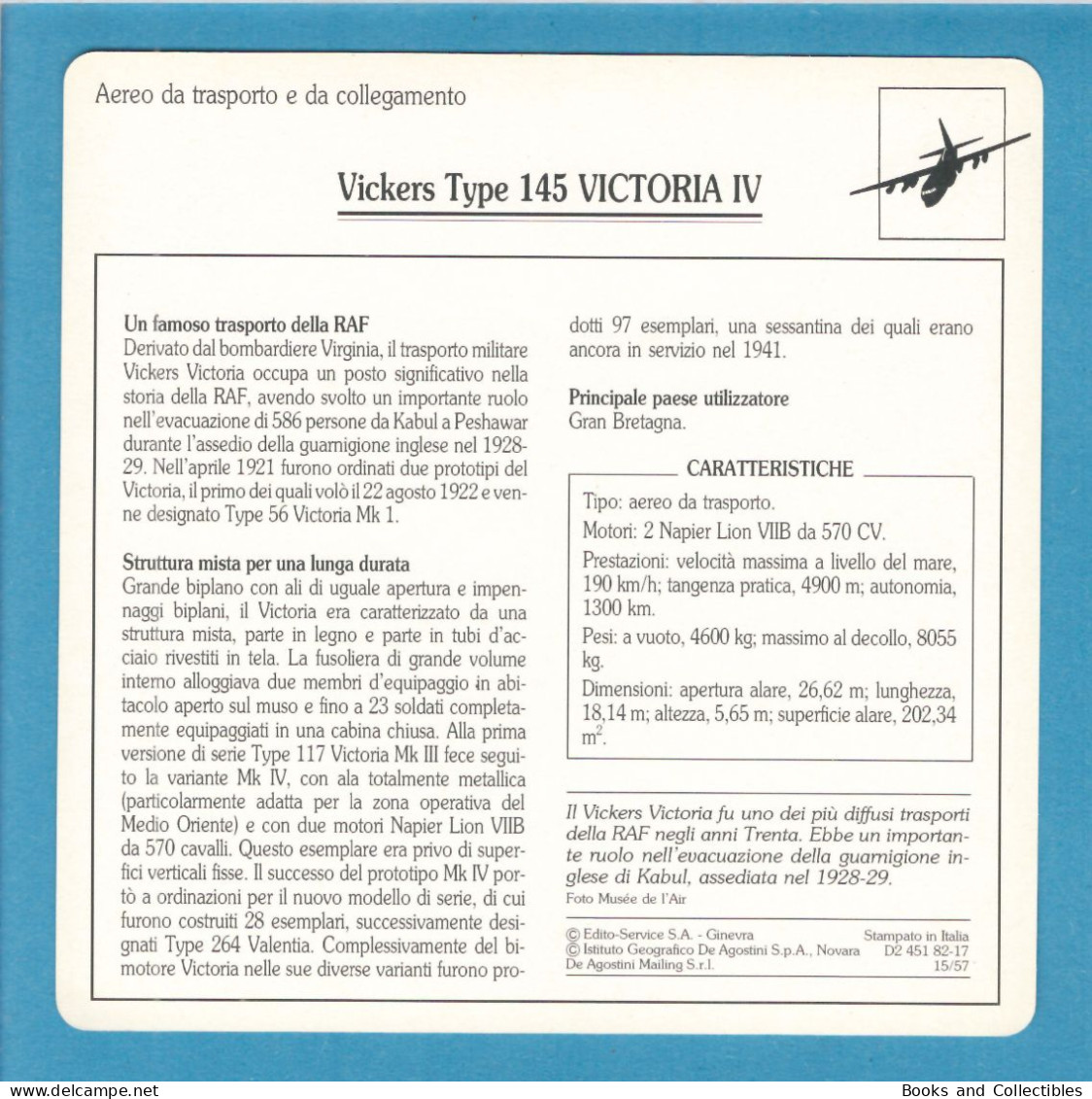 DeAgostini Educational Sheet "Warplanes" / Vickers Type 145 VICTORIA IV (Great Britain) - Aviation