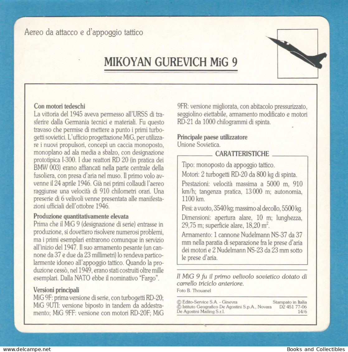 DeAgostini Educational Sheet "Warplanes" / MIKOYAN GUREVICH MiG 9 (U.S.S.R.) - Aviation