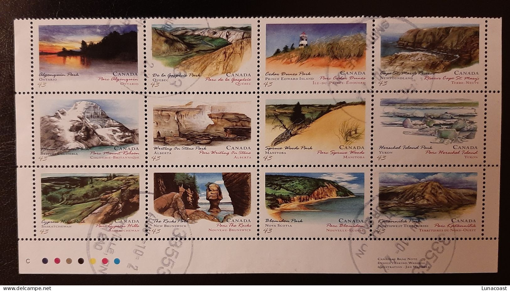 Canada 1993  USED  Sc1483a   5.16$ Pane Of 12  Provincial & Territorial Parks - Oblitérés