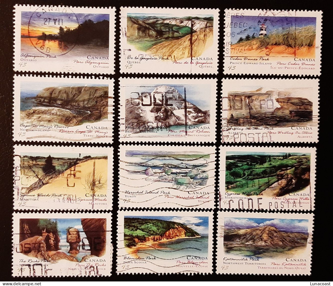 Canada 1993  USED  Sc1472-1483   12 X 43c  Provincial & Territorial Parks - Used Stamps