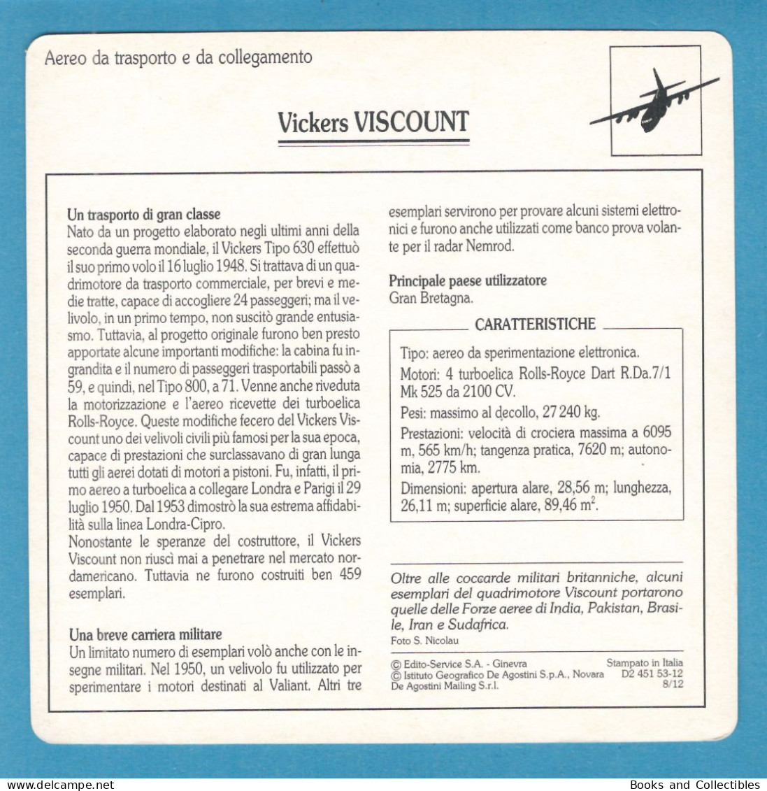 DeAgostini Educational Sheet "Warplanes" / Vickers VISCOUNT (Great Britain) - Aviation