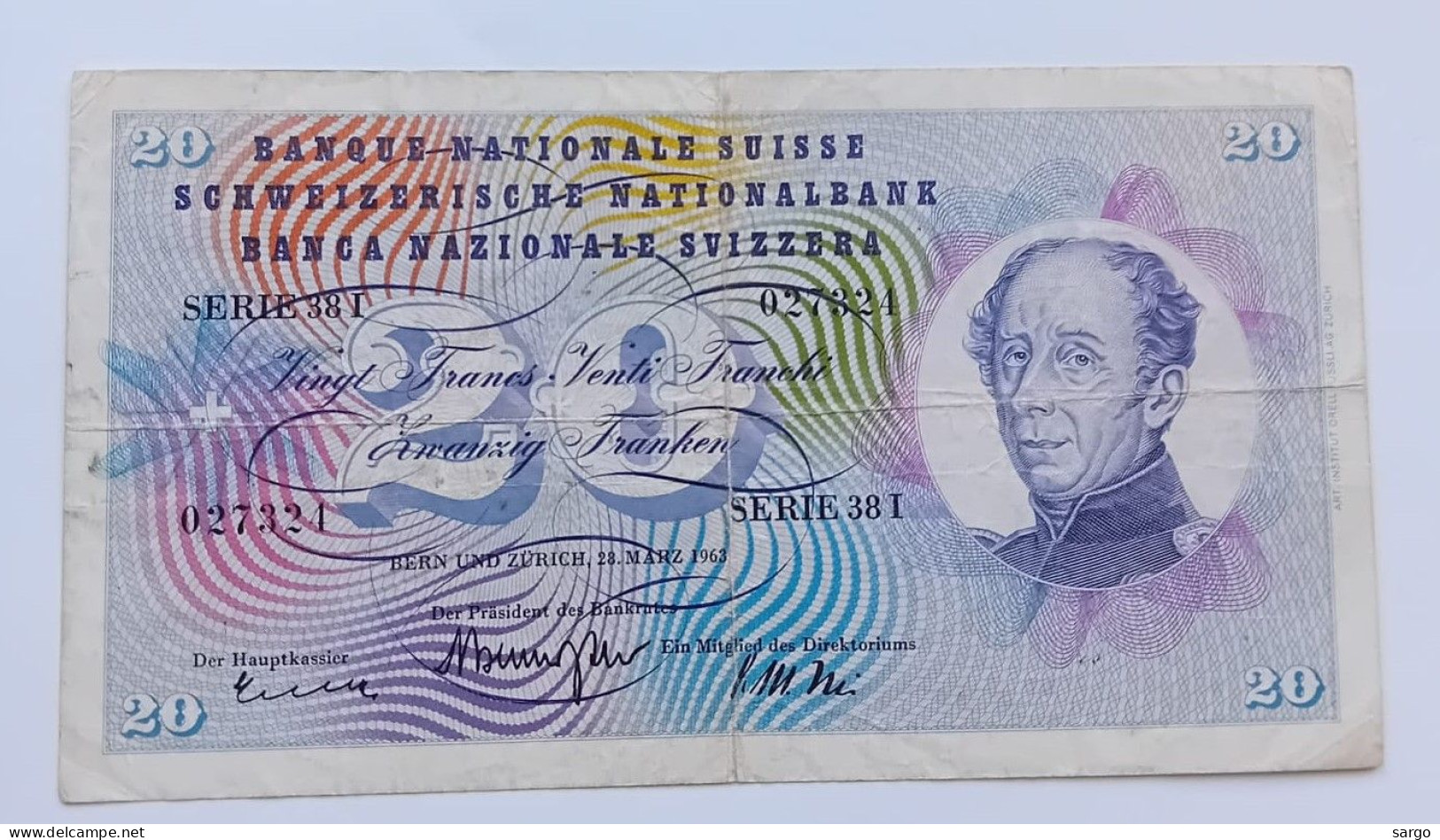 SWITZERLAND - 20 FRANCS - 1963 - CIRC - P 46J - BANKNOTES - PAPER MONEY - CARTAMONETA - - [ 4] 1975-…: Juan Carlos I.