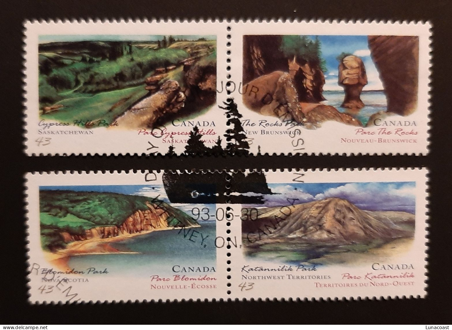 Canada 1993  USED  Sc1480-1483   4 X 43c  Provincial & Territorial Parks - Used Stamps