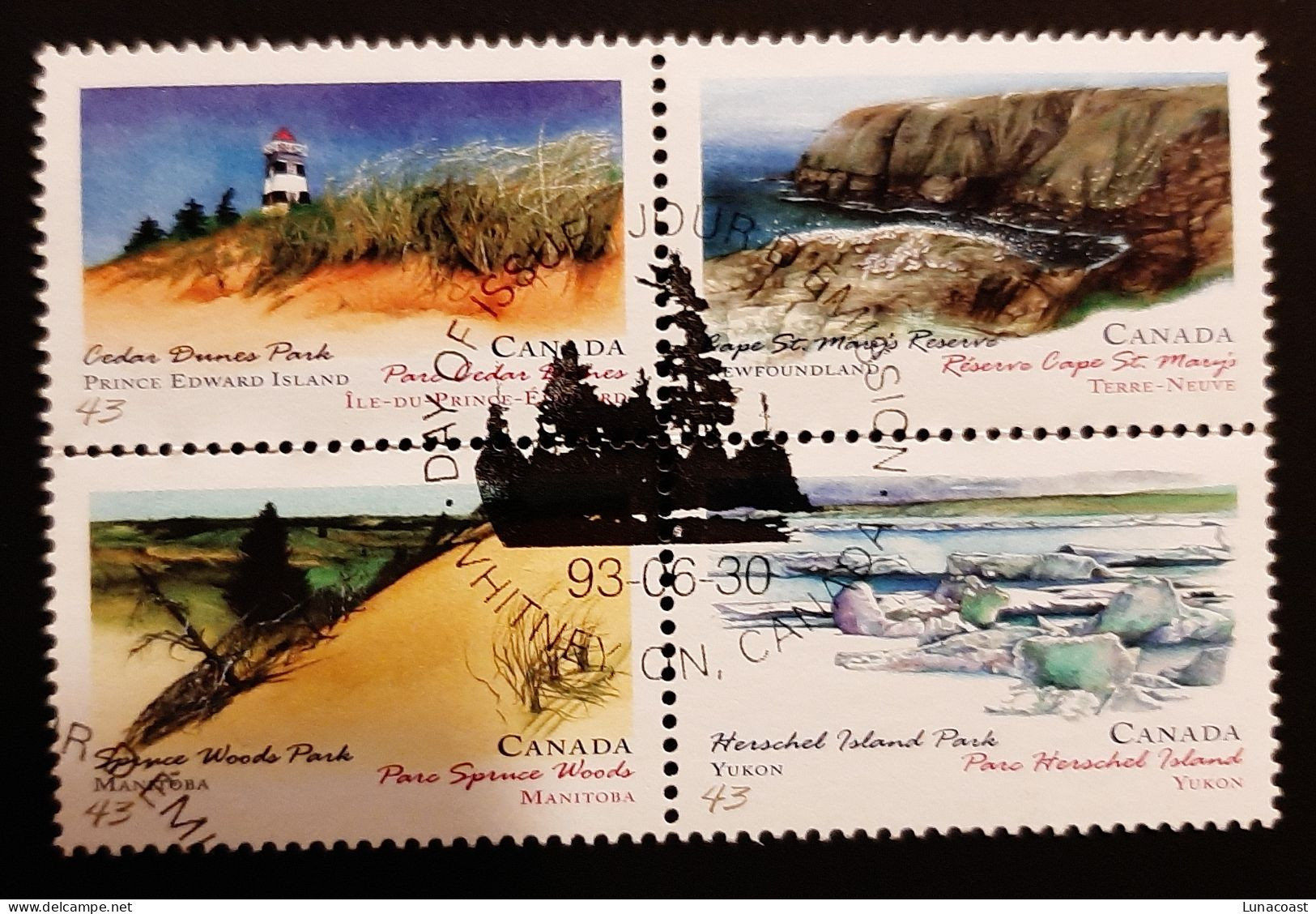 Canada 1993  USED  Sc1474-1475 And 1478-1479   4 X 43c  Provincial & Territorial Parks - Oblitérés