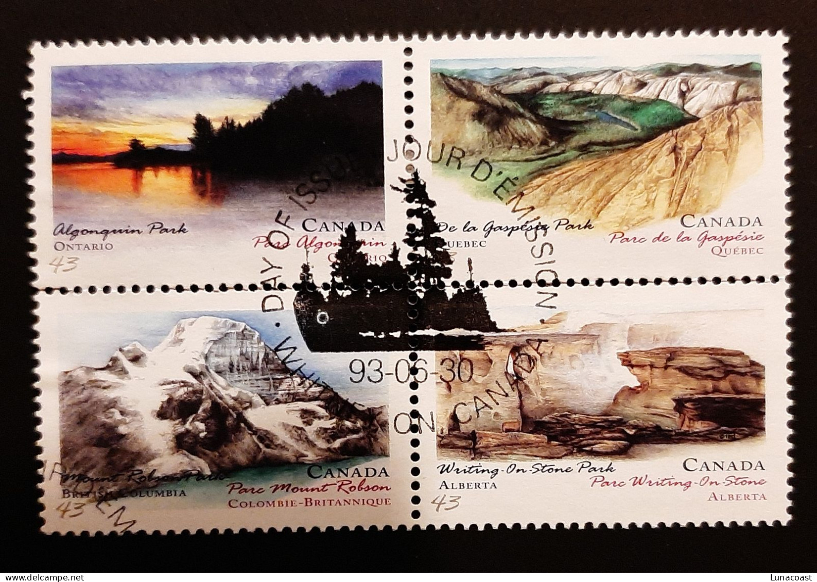 Canada 1993  USED  Sc1472-1473 And 1476-1477   4 X 43c  Provincial & Territorial Parks - Gebraucht