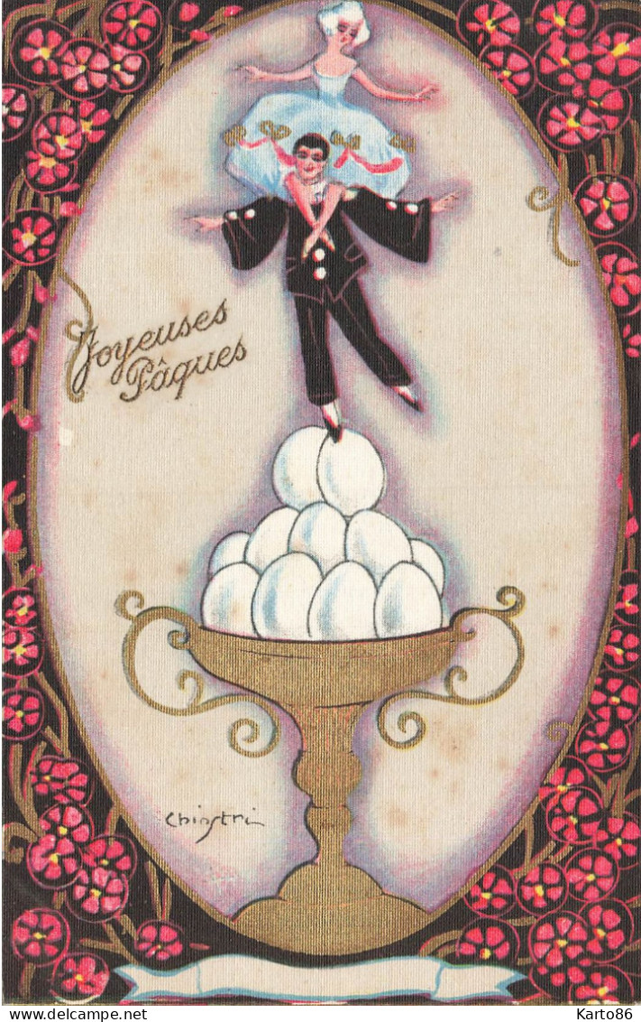 C. CHIOSTRI * CPA Illustrateur Italia Chiostri * N°178 * Joyeuses Pâques * Pasqua Oeufs Coupe Dorée Pierrot Art Nouveau - Chiostri, Carlo