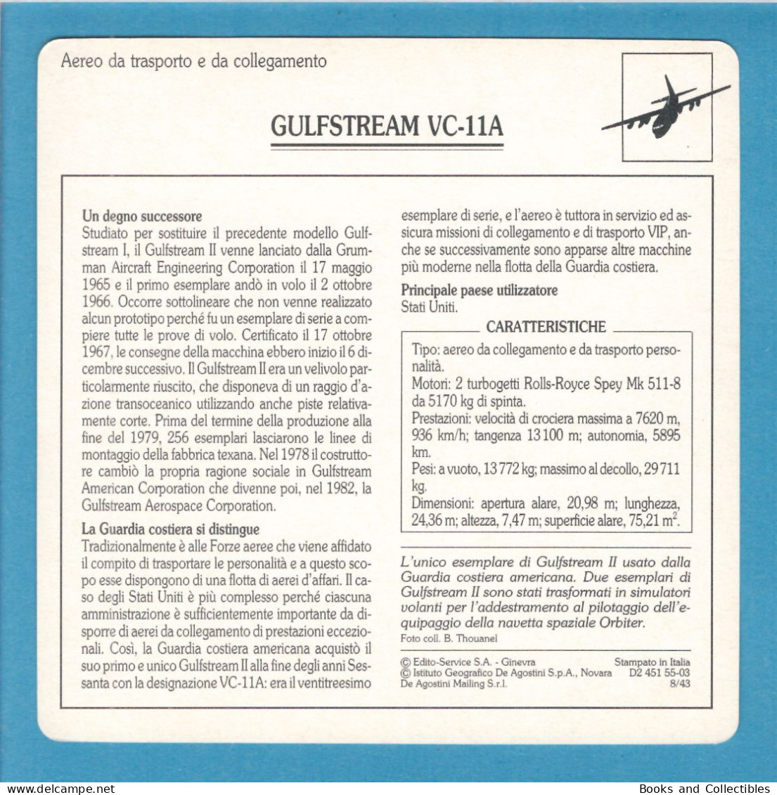 DeAgostini Educational Sheet "Warplanes" / GULFSTREAM VC-11A (U.S.A.) - Aviation