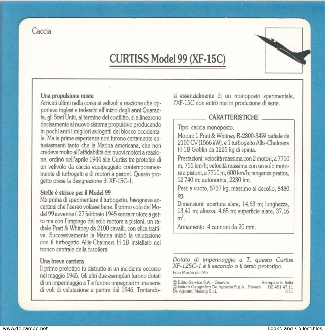 DeAgostini Educational Sheet "Warplanes" / CURTISS Model 99 XF-15C (U.S.A.) - Fliegerei