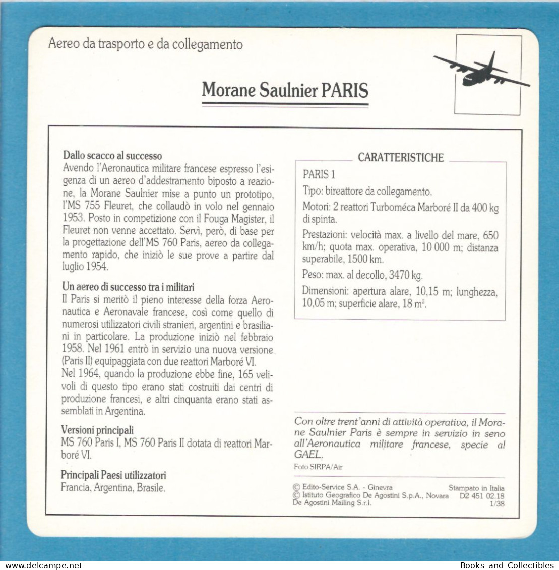 DeAgostini Educational Sheet "Warplanes" / Morane Saulnier PARIS (France) - Aviation