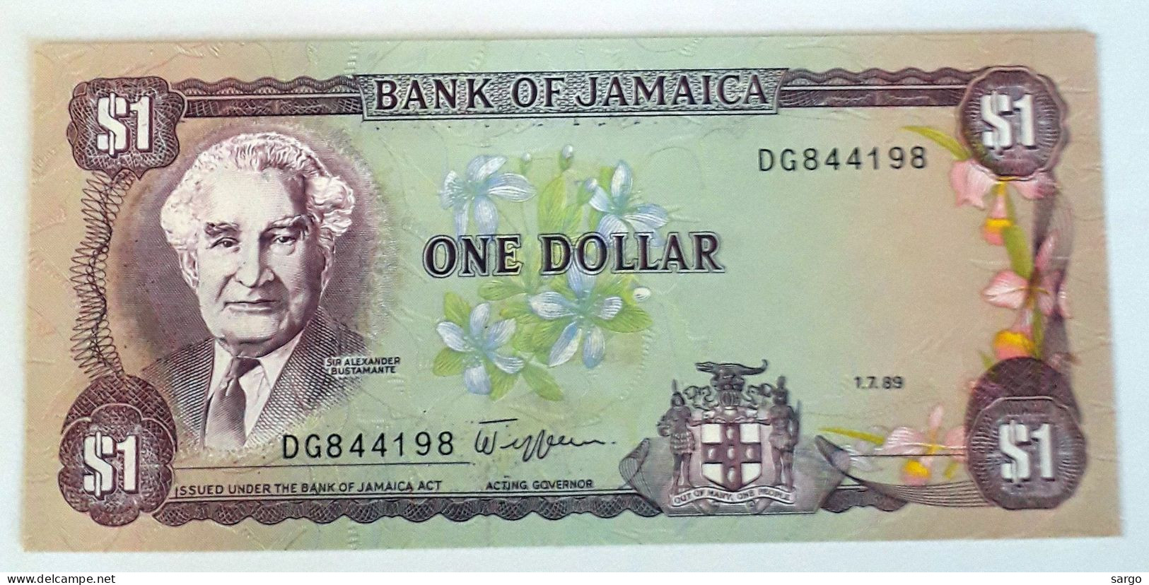 JAMAICA - 1 DOLLAR  - 1989  - UNCIRC P 68AC - BANKNOTES - PAPER MONEY - CARTAMONETA - - Jamaica