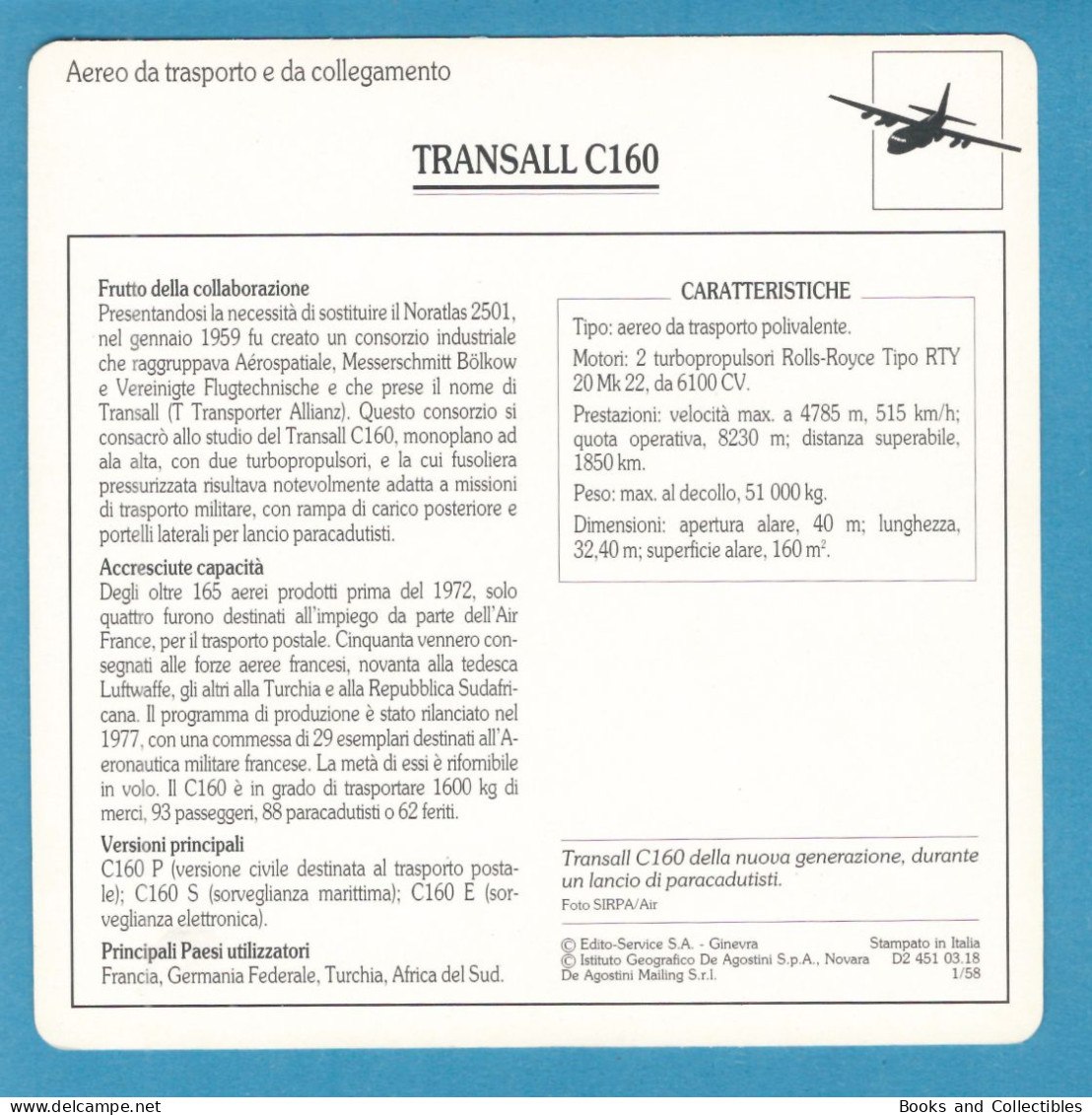 DeAgostini Educational Sheet "Warplanes" / TRANSALL C160 (France/Germany) - Aviation