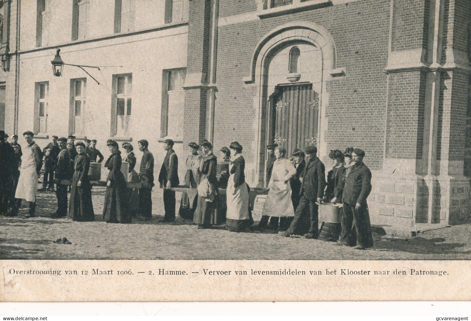 HAMME OVERSTROOMING VAN 12 MAART 1906  VERVOER VAN LEVENSMIDDELEN VAN HET KLOOSTER NAAR DEN PATRONAGE            2 SCANS - Hamme