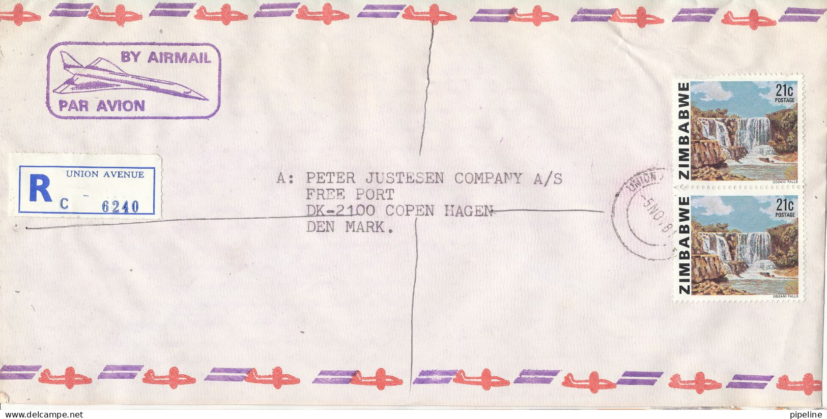 Zimbabwe Registered Air Mail Cover Sent To Denmark Union Avenue Salisbury 5-11-1981 Topic Stamps - Zimbabwe (1980-...)