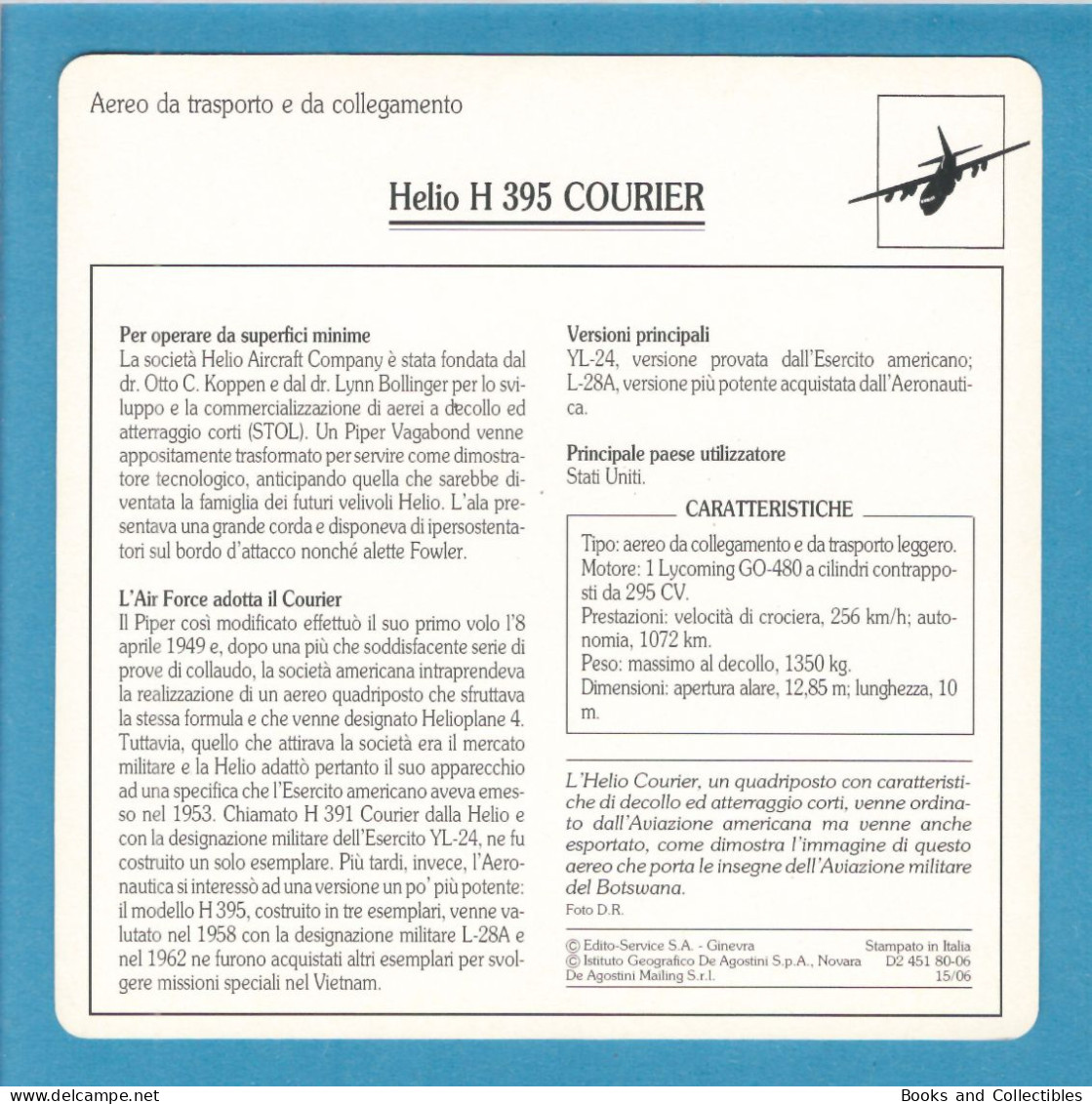 DeAgostini Educational Sheet "Warplanes" / Helio H 395 COURIER (U.S.A.) - Aviazione