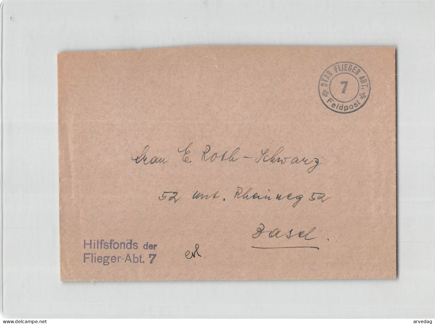 AG2598 HELVETIA FELDPOST 7 HILFSFONDS DER FLIEGER-ABT 7 TO BASEL - Poststempel