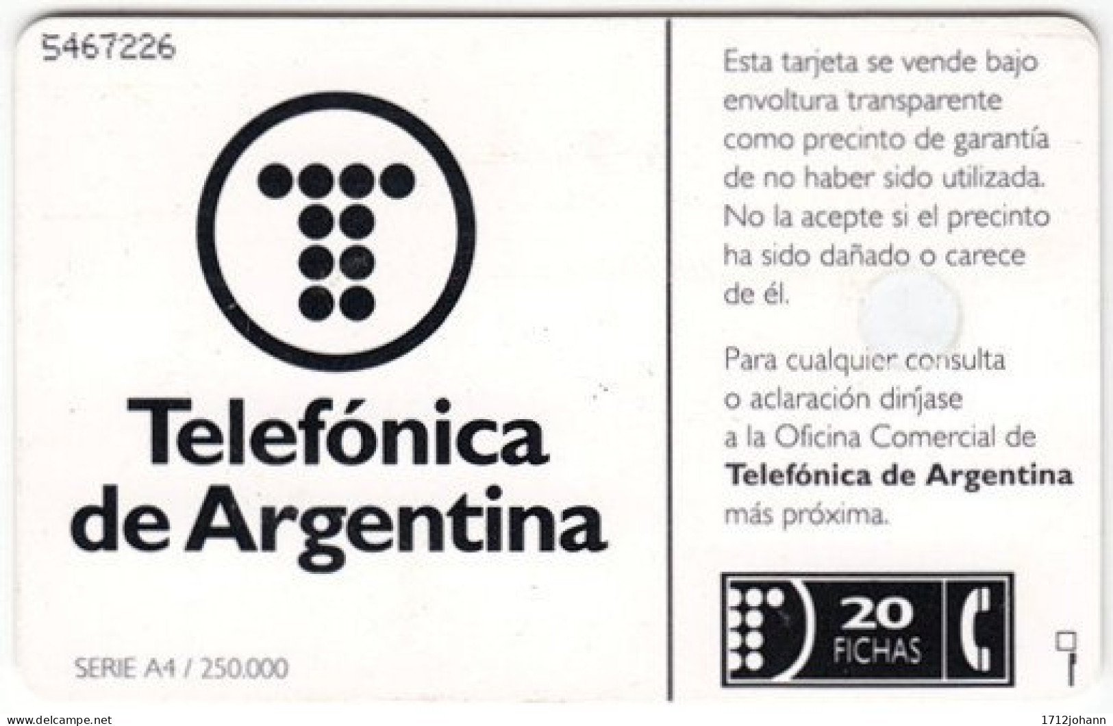 ARGENTINIA A-014 Chip Telefonica - Used - Argentina