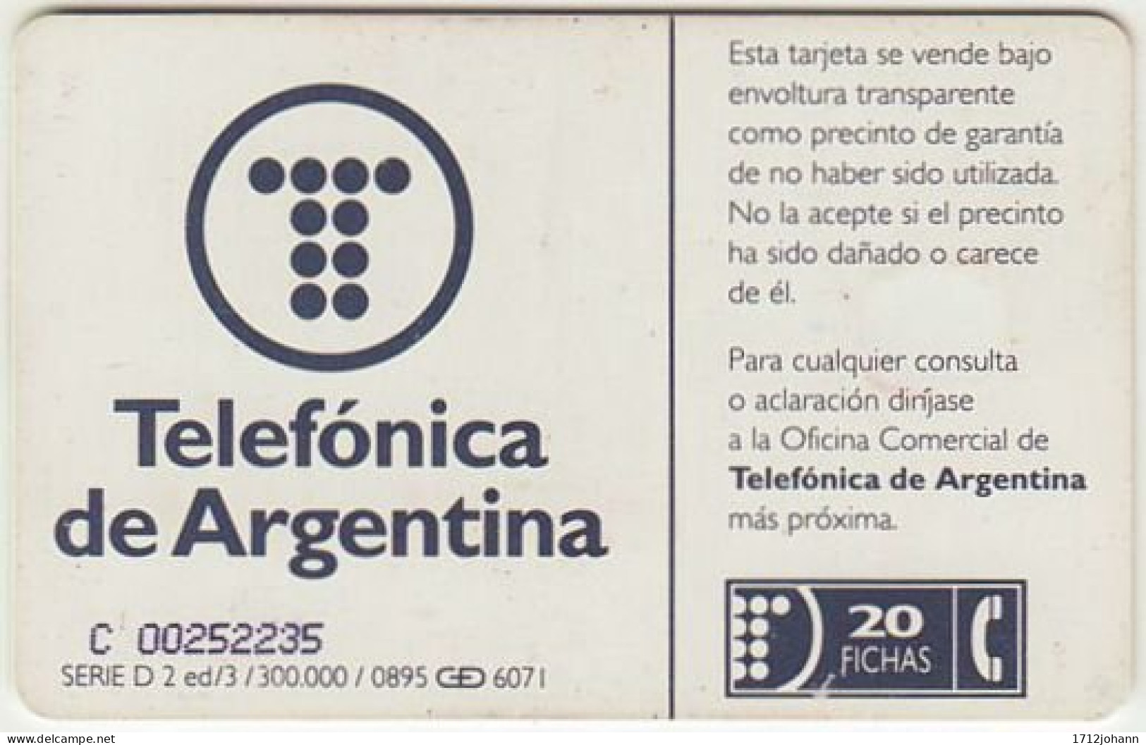 ARGENTINIA A-103 Chip Telefonica - Used - Argentina