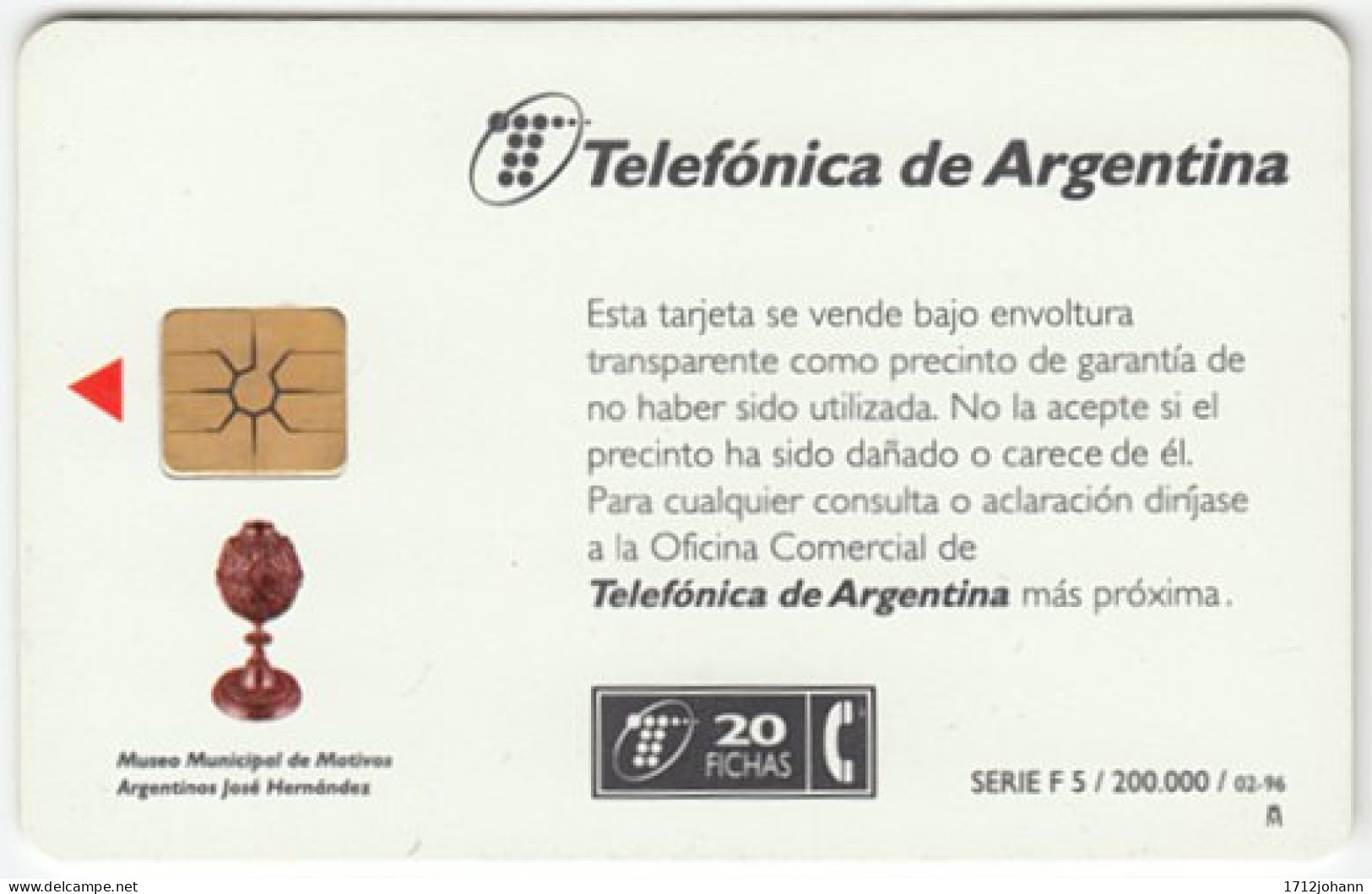 ARGENTINIA A-265 Chip Telefonica - Culture, Jewelry - Used - Argentina