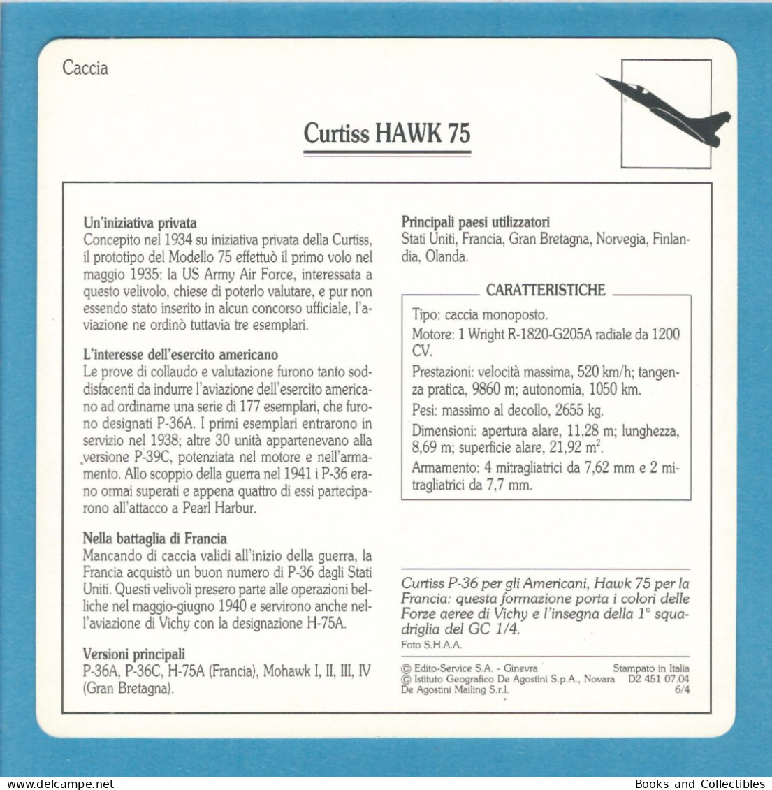 DeAgostini Educational Sheet "Warplanes" / Curtiss HAWK 75 (U.S.A.) - Aviation