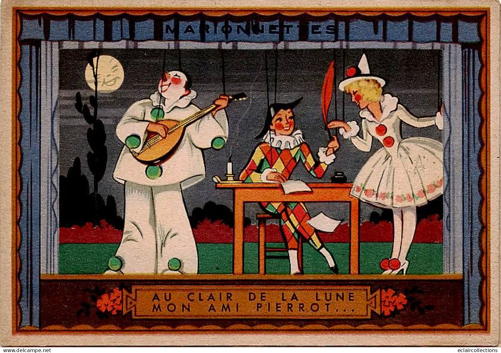 Thème Guignol Et Marionnette    .Au Clair De La Lune .. Pierrot .  Publicité Aspirine         (voir Scan) - Autres & Non Classés