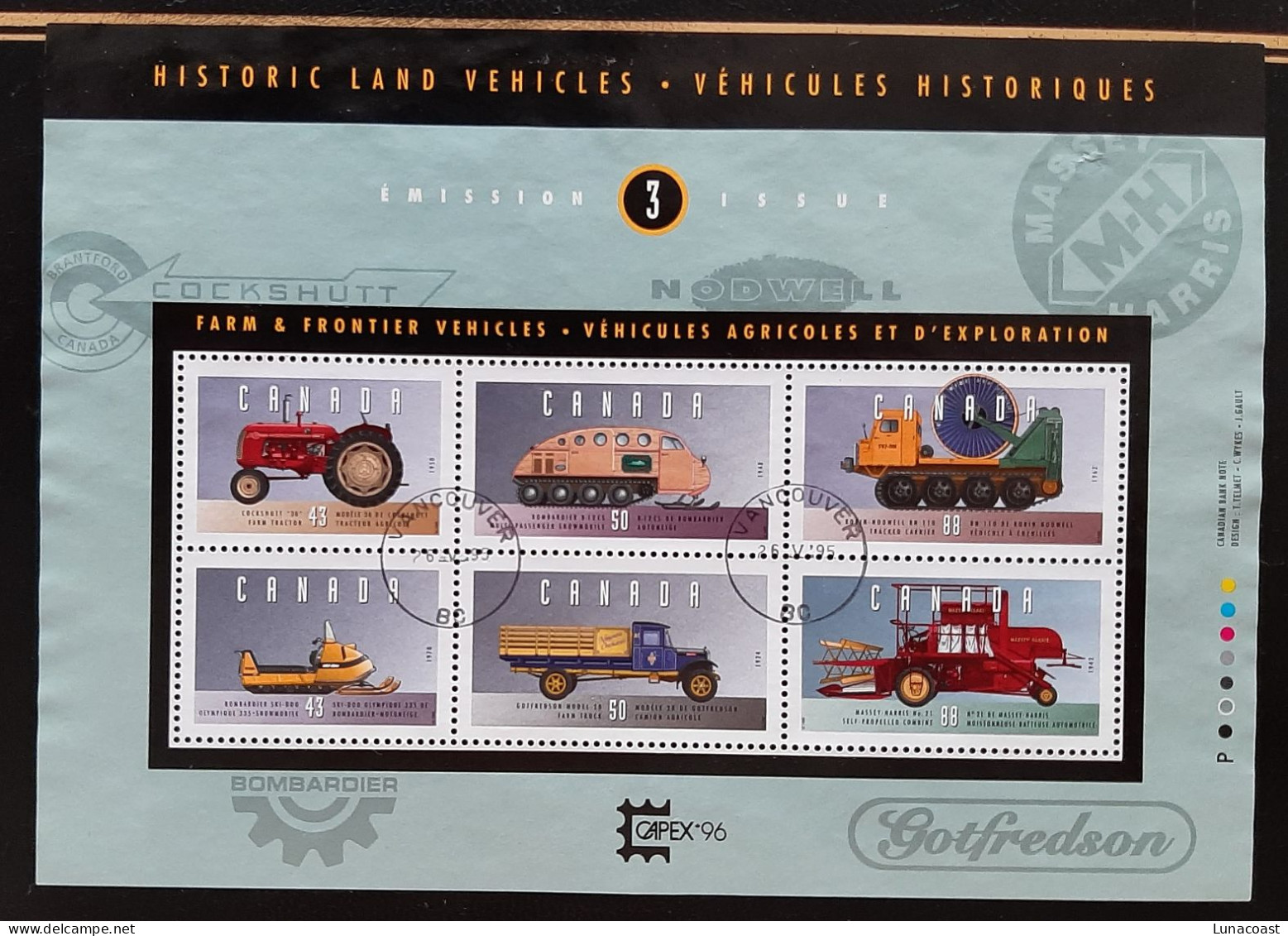 Canada 1995  USED  Sc1552   3.62$ Souvenir Sheet Of 6 Historic Vehicles - 3 - Oblitérés