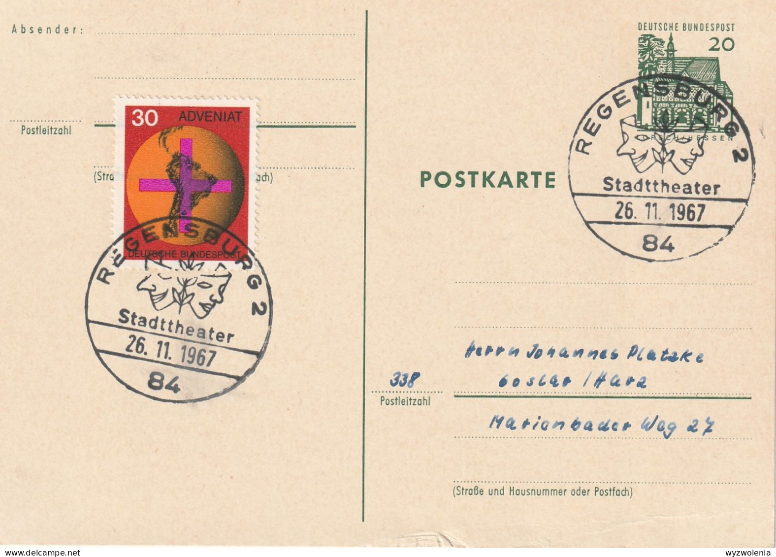 M 1395) SoSt Regensburg 1967: Stadt Theater, Masken - Theatre