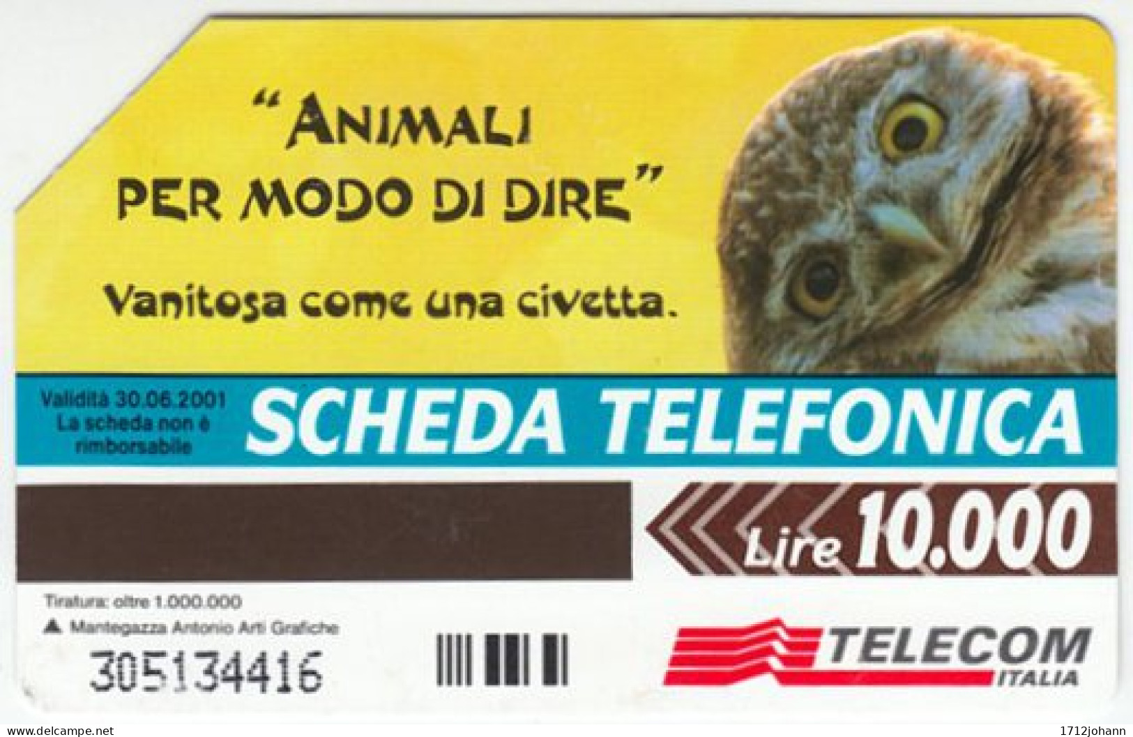 ITALY D-182 Magnetic SIP - Animal, Bird, Owl Exp. 30.06.2001 - Used - Öff. Diverse TK