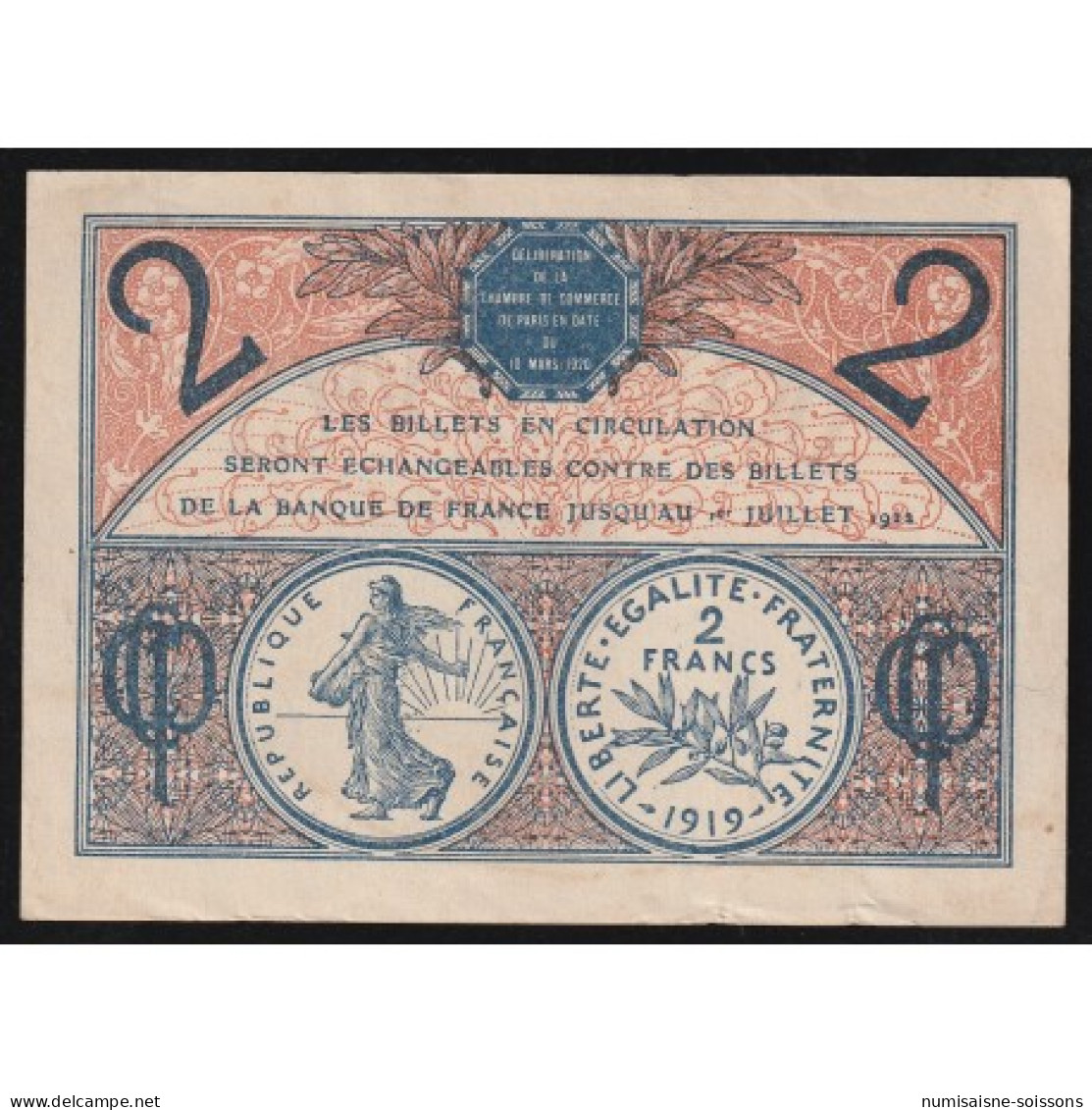 75 - PARIS - 2 FRANCS - 10/03/1920 - CHAMBRE DE COMMERCE - TTB - Ohne Zuordnung