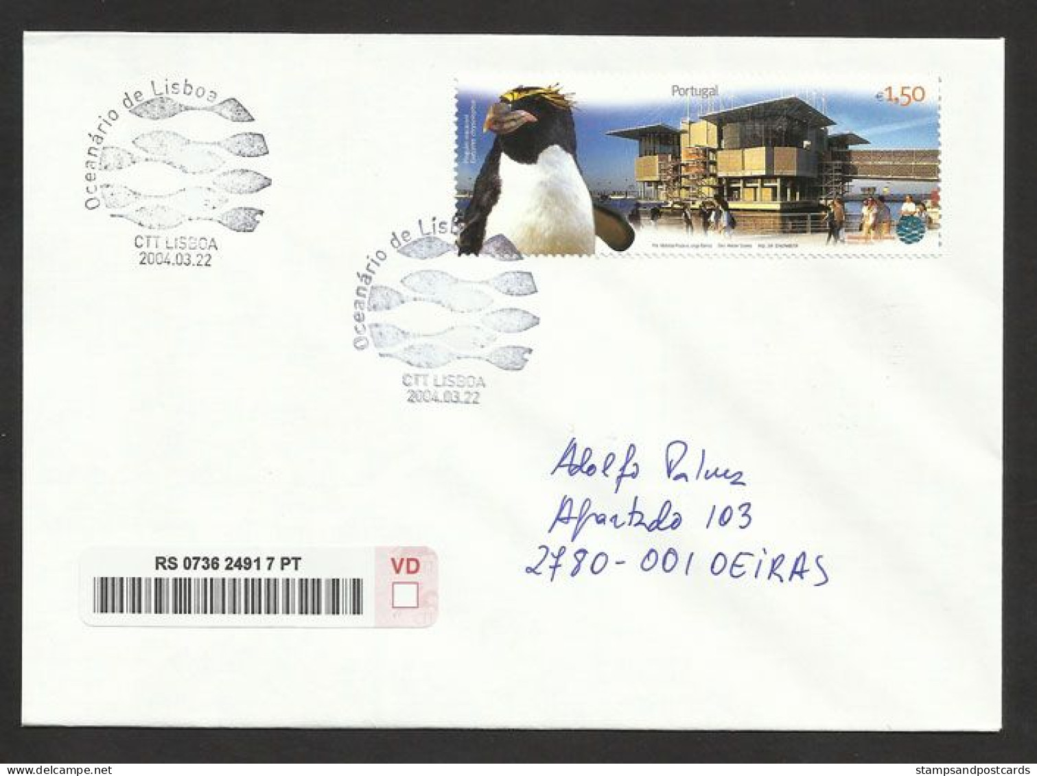 Portugal Pingouin Gorfou Doré Oceanarium De Lisbonne FDC Recommandée 2004 Macaroni Penguin Registered FDC - Pingouins & Manchots