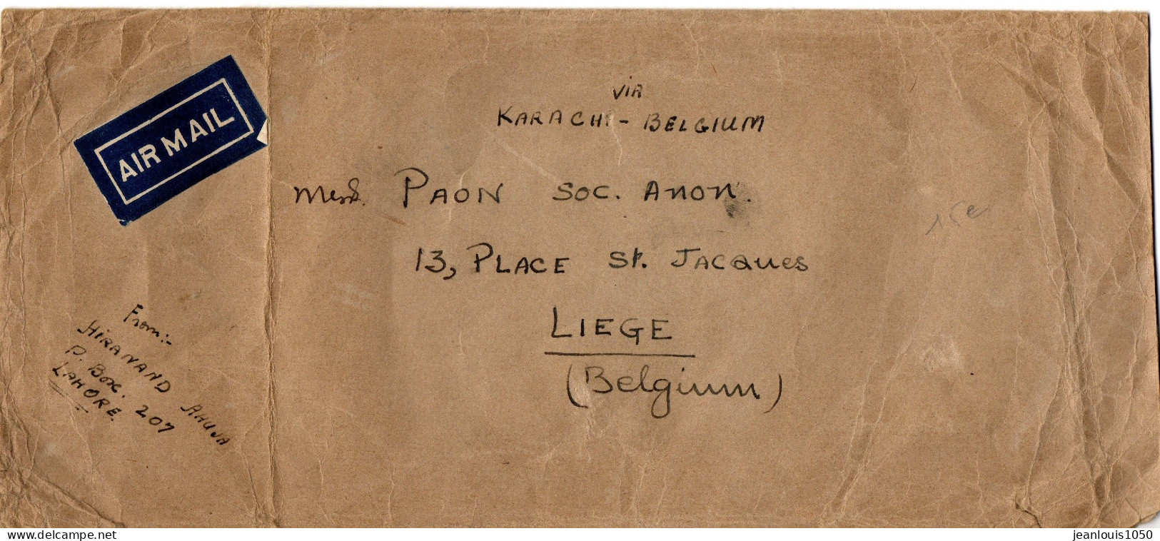 INDE AFFRANCHISSEMENT COMBINE SUR LETTRE EN POSTE AERIENNE OBLITERE DEHLI RMS POUR LA BELGIQUE - 1911-35 Koning George V