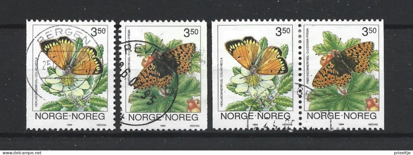 Norway 1994 Butterflies  Y.T. 1107/1108 + 1107a (0) - Oblitérés