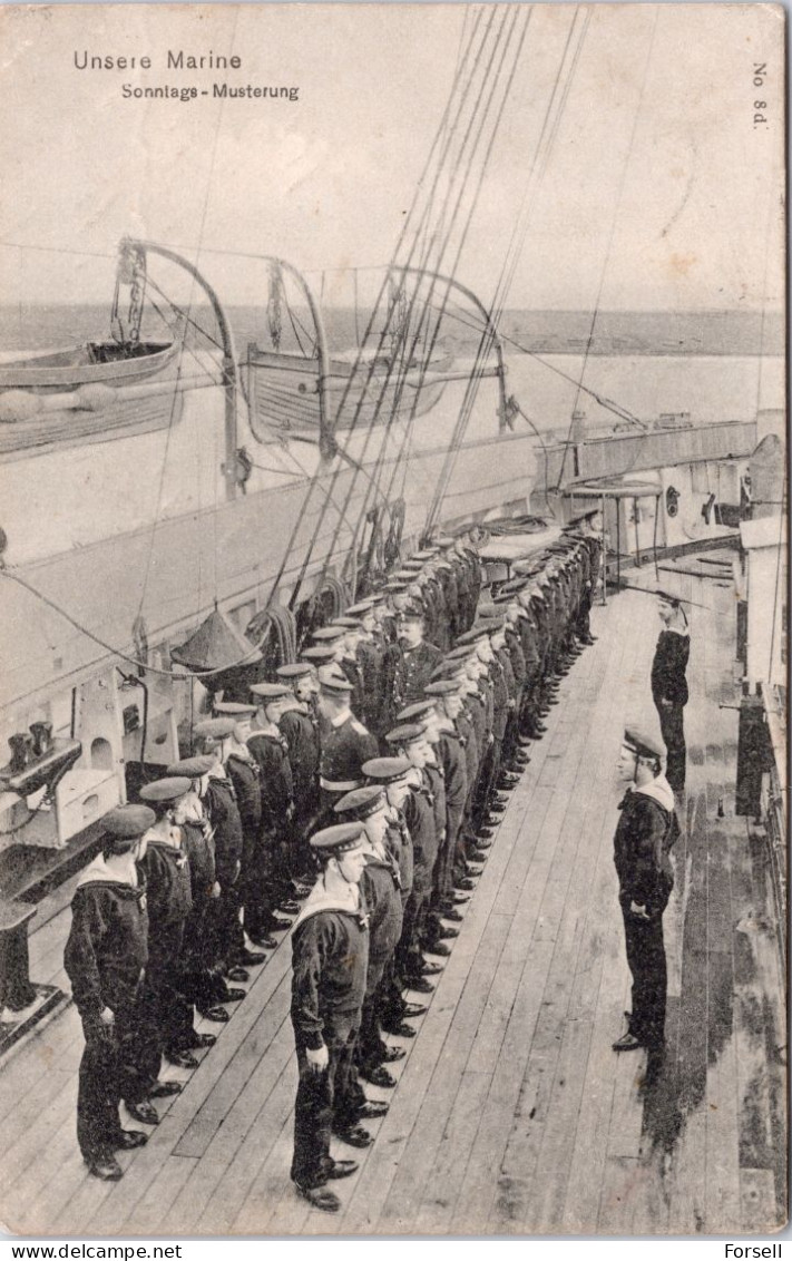 Unsere Marine , Sonntags Musterung (Stempel: Altheikendorf 1908 (Kiel)) - Oorlog