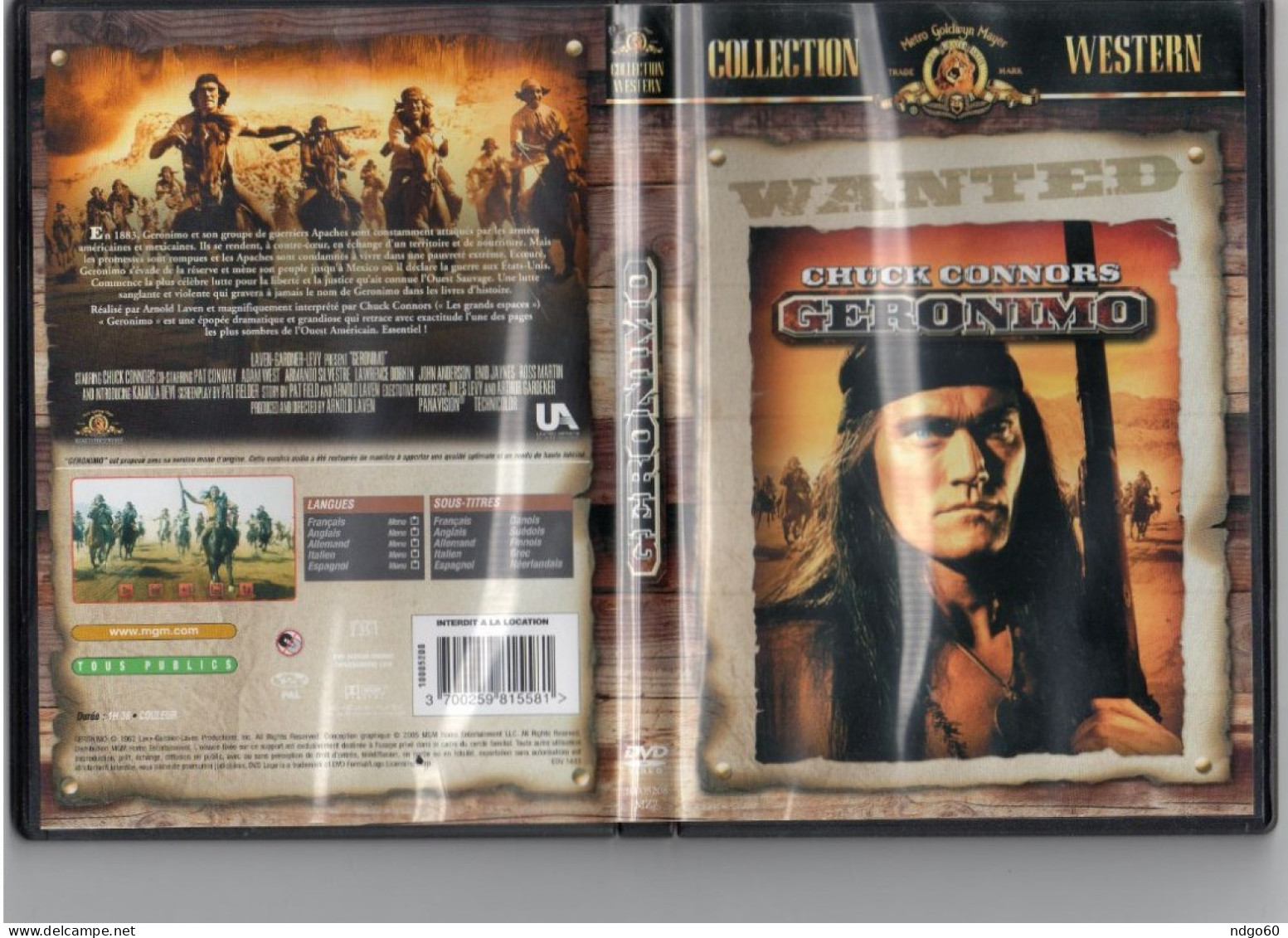 DVD Western - Geronimo (1962) Avec Chuck Connors - Oeste/Vaqueros