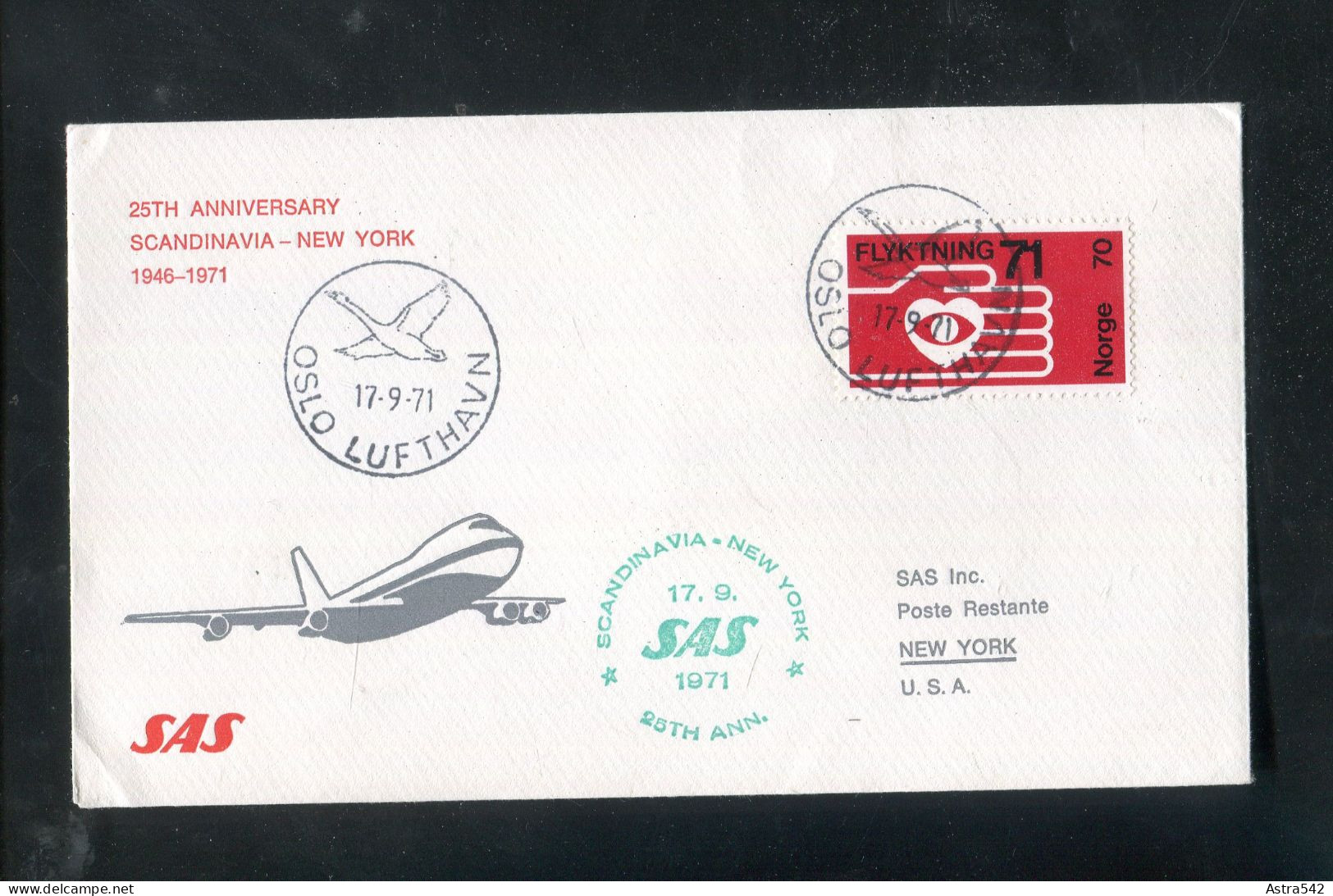 "NORWEGEN" 1971, SAS-Erstflugbrief "Oslo-New York" (7472) - Storia Postale